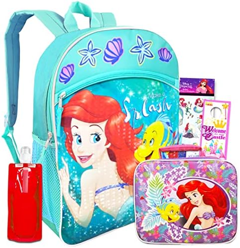Disney ruksak male sirene sa kutijom za ručak - paket sa 16 Ariel ruksak, Torba za ručak, flaša za vodu, naljepnice | više / Ariel ruksak za djecu