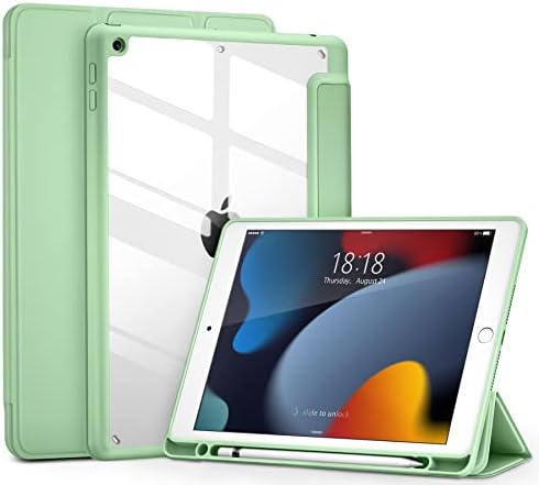 DTTO za iPad 9. / 8. / 7. generaciju 10,2 inča 2021/2020/2019 Slučaj, lagani pametni trifold stalak sa tvrdim računarom Prozirni stražnji poklopac otporan na udarca sa držačem olovke - svijetlo zeleno