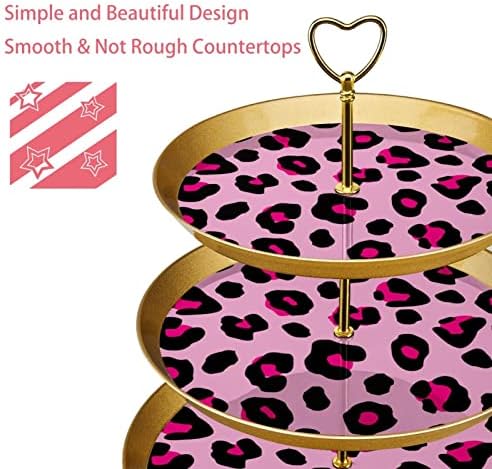 3 resied stalak za desert Cupcake Voće ploča Plastična držač za posluživanje za vjenčanje za rođendan za bebe Tuširanje čajnih dekora za djecu Runda, Pink Leopard