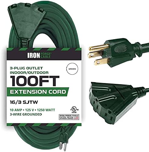 Iron Forge 100 FT Vanjski dodatni kabel sa 3 utičnicom, 16/3 otporan na vremenski produženi