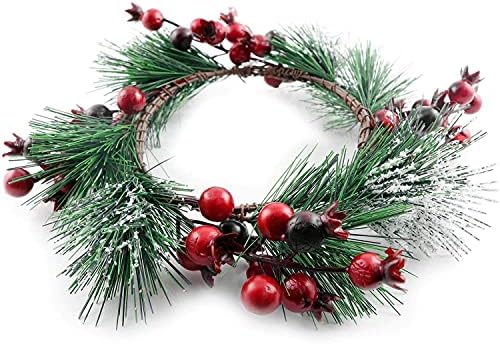 Longdex umjetni vijenac 4 inča od Božić Snježni crveni Nar svijećnjak prsten za Rustikalnu svadbenu zabavu kućni čaj lagani svijećnjak dekoracija