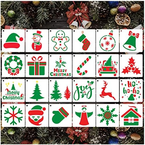 24kom mali Božić šablone za višekratnu upotrebu, 3x3 inčni Božić šablone za slikanje na drvetu Slice, debeli odmor šablon Set za zanate DIY Božić Ornamenti slika šablone