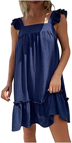 WPoumv ljetne haljine za žene casual kvadratni vrat mini haljina ruffle plaža haljina trendi solidna boja