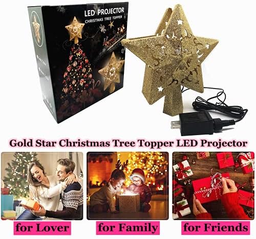 Božićno stablo, zlatni zvjezdani božićni stablo se osvijetljen 3D čarobnim rotirajućim LED šupljim sjajnim klizačima Xmas stablo za božićni ukras