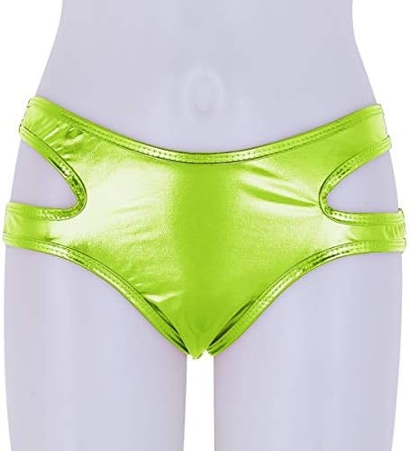 Loloda ženske spandex metalne plijenske kratke hlače sjajne dno, visoke rezane plesne donje rublje kratke hlače fluorescentna zelena jedna veličina