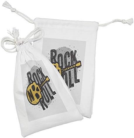 Ambesonne Rock and Roll Tkaninska torbica set od 2, skica gitara u obliku lobanje, male torbe za vuču za toaletne potrepštine maske i usluge, 9 x 6, siva senfa tamno siva