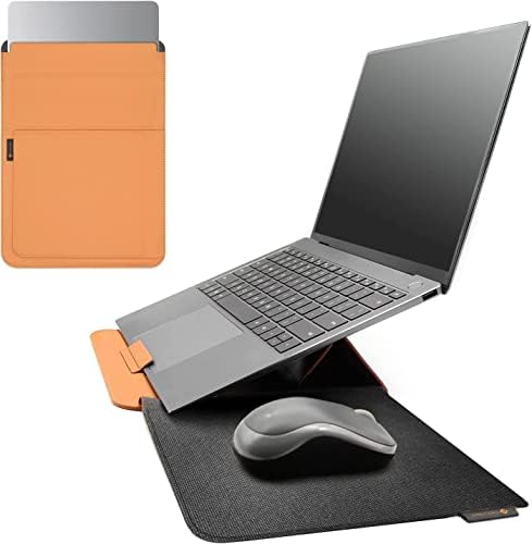 Novoo Magic 4 u 1 laptop stalak za laptop, vodootporni kožni laptop s poklopcem za laptop, laptop stalak, utor za karticu, jastučić za miša, kompatibilan sa 14 inčnim mackebookom Air / Pro, Lenovo, HP - narandžasti