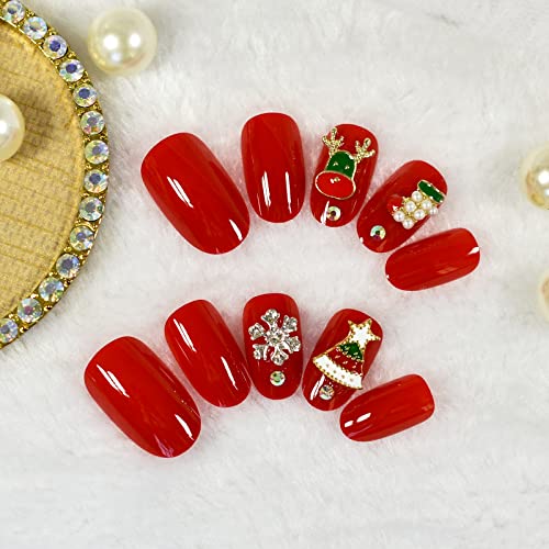 24kom Sretan Božić pritisnite na umjetne nokte okrugli kratki Božić DECO stablo čarapa Oval Nail