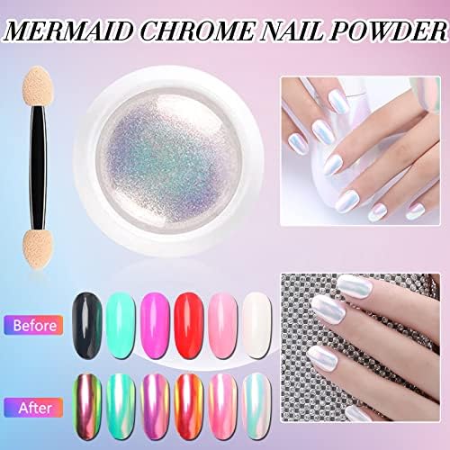 Hrom puder za nokte, 2 Iridescent Aurora Mermaid Chrome Pearl Nail Glitter Powder metalni