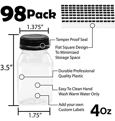 4 oz prazne plastične bočice sa crnim poklopcima 98 veliko pakovanje malih prozirnih sirupa za piće za
