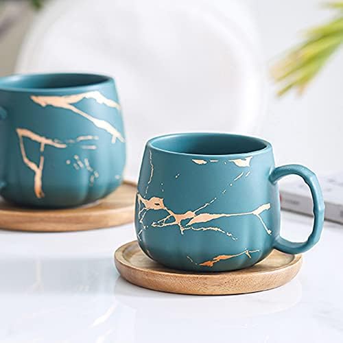 Faynxixi luksuzni zlatni otvor 14 oz keramičkog čaša za kafu set čaja sa drvenim tanjurom