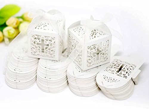 HALOU 50pcs bombonski box kutija za prilog u obliku obloge sa vrpcom vjenčanja i pokloni za vjenčanje