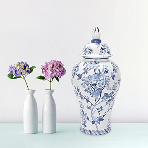 KLKCMS plavi bijeli porculan đumbir Jar Hram Skladištenje JAR stolni centar Center Freepiece De Prikaz vaze Ukrasi keramičke cvijeće Vaza za stanja za dnevnu sobu, 61cmx29cm