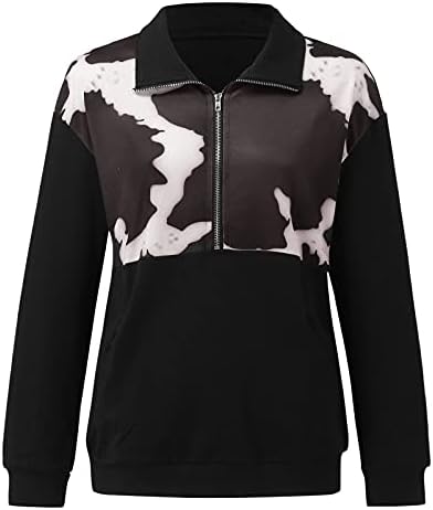 Zpervoba ženska kostrka za printu krave zip pulover Fuzzy postolje ovratnik runo dugim rukavima krava krava s džepovima