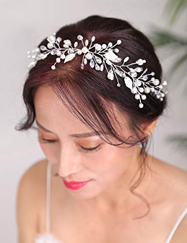 Denifery Silver Bride Wedding Hair loza Crystal i Pearl hair Piece Bridal Headpiece list Hair Accessories