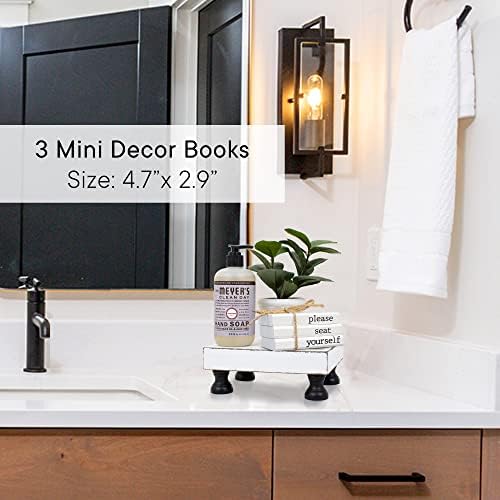 Dekor kupatila KIBAGA seoske kuće-smiješne rustikalne drvene Mini Knjige za policu vašeg toaleta-savršen mali ukrasni naglasak za kupatilo za goste-Bijela