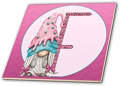 3drose slatki ružičasti sladoled Gnome Pink slika Glitter monograma F-Tiles