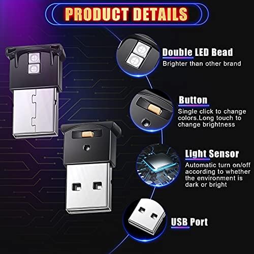 Mini USB LED svjetlo, RGB Car LED Unutrašnja rasvjeta Direktna struja 5V Smart USB LED atmosferski svjetlo, laptop tastatura Light Home Uredski ukras noćna lampa, podesiva svjetlina, 8 boja