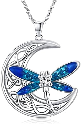 Twoowl Celtic Moon ogrlica 925 Sterling Silver Dragonfly Privjesak Ogrlica Irski Celtic Nakit Pokloni za žene djevojke