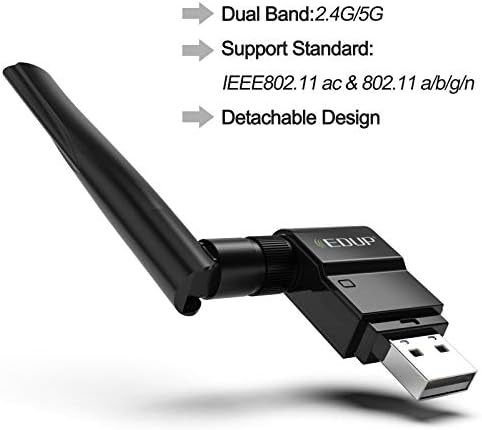 EDUP USB WiFi adapter Dual Band bežični mrežni adapter 802.11 AC 2.4G / 5G USB Wi-Fi Dongle sa Extender Antena kompatibilnom sa Windows XP / Vista / 7/8,1 / 10, Mac OS X 10,7-10.15