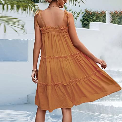 DOPOCQ Sundresses za žene Ljeto klizanje kvadratnih vrata Ruffle midi haljina casual labava