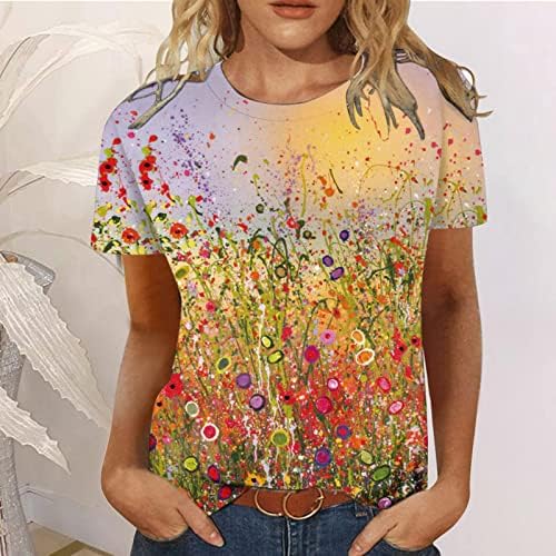 Top košulja za ženske kratkih rukava 2023 Crewneck vrat pamuk grafički grafički ispis cvjetni