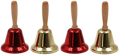 Božićna metalna zvona, 4pcs Glasno Clear Call Bell Drvena ručka alarm Santa Claus Handbells za venčane događaje Večeraško školovanje Hotel stariji pacijenti Servis Zlatni crveni