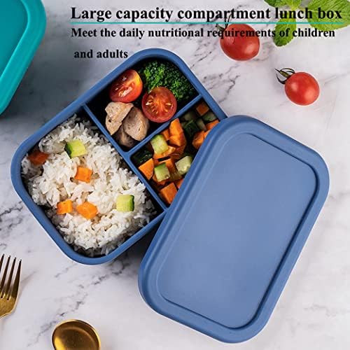 3 odjeljak Silikonska bento kutija za ručak za odrasle, 3 pretinčana prehrambena kontejner za prehrambene posude za ručak, mikrovalna pećnica, perilica posuđa, ručak, užina i sendvič kontejner hrane