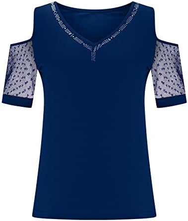 Charella Womens Lounge Bluza Jesen Ljeto Hladna ramena odjeća kratki rukav pamuk V rect bluza