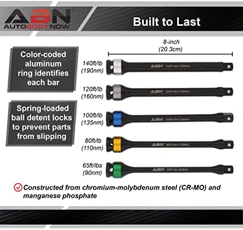 ABN 1/2in pogon 8in duga boja kodirana produžna traka za ograničavanje obrtnog momenta 5pc Komplet alata 65-140
