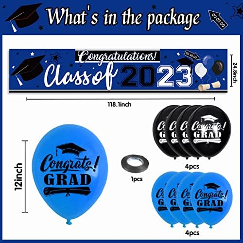 Velika klasa 2023. Baner plave i crne diplomiranje Čestitke Pokloni sa 8kom čestitamo balonima Gradion Dekoracije za diplomiranje dvorišta za maturantursko partnerstvo 2023