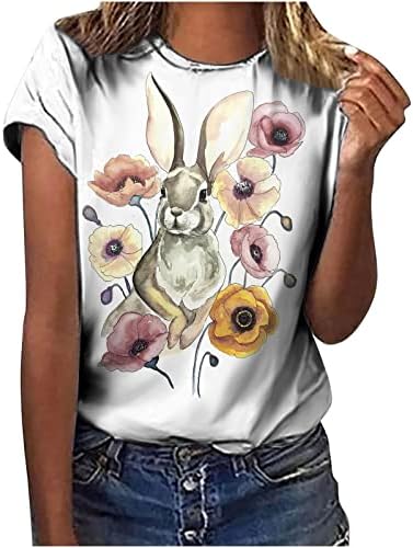 Ženska Uskršnja zeka kratka rukava T-Shirt Dressy Casual Holiday Tops grafički Crew vrat Shirt