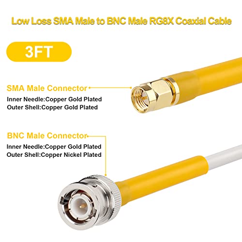 MOOKEERF SMA muški na BNC muški kabl 3ft, SMA BNC adapterski kabl,sma na BNC RG8X kratkospojnik kabl za
