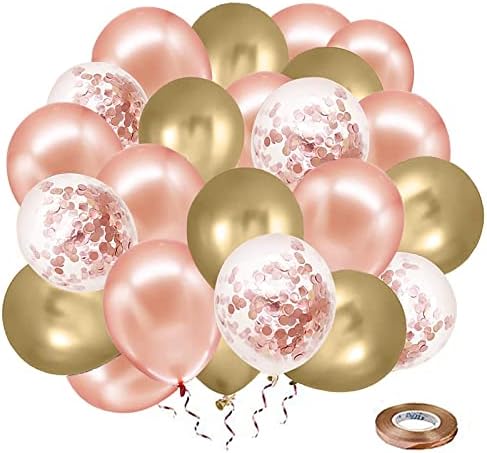 Baloni za ružičasto zlato, 50 kom 12 inča zlatne boje Cofteti i zlatni metalni baloni sa ružom Zlatnom vrpcom za vjenčanje, rođendanske zabave ukrasa