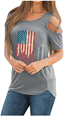 Ležerne majice za žene 14. jula Amerika Zastava Zastava Print kratkih rukava TEE Plus-size Poslovni programi za žene