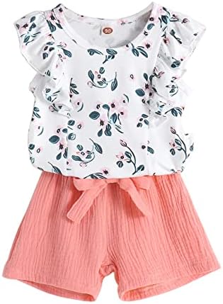 Ritatte Toddler Baby Girl Outfits Ruffled rukava Cvjetni prsluk prsluk prsluk platnene kratke hlače