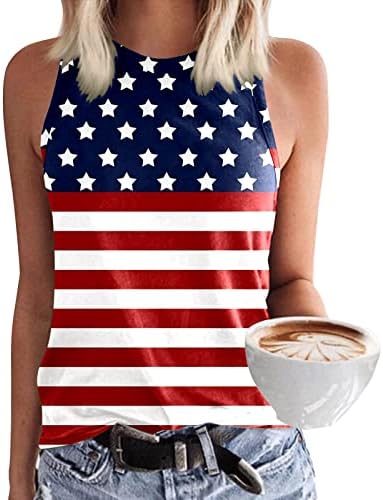 4th of July Shirts for Women USA Flag Summer o-Neck Tank Tops Stripes Tie-Dye Patriotska majica Casual