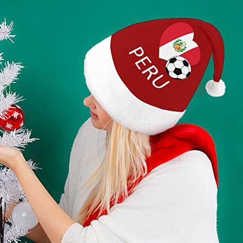 Love Peru Soccer Football pliš Božić šešir Naughty i lijepo Santa kape sa pliš obodom i Comfort