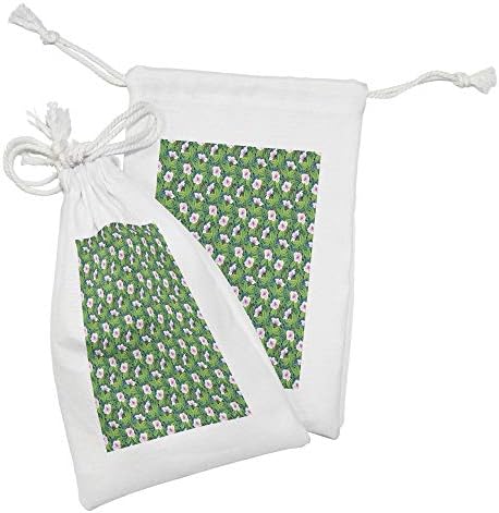 Ambesonne egzotična torba za tkaninu 2, cvijet iz džungle cvjetaju prašume za prašume shabby motiv, mala torba za vuču za toaletne potrepštine maske i favorizira, 9 x 6, vapno zeleni višebojni