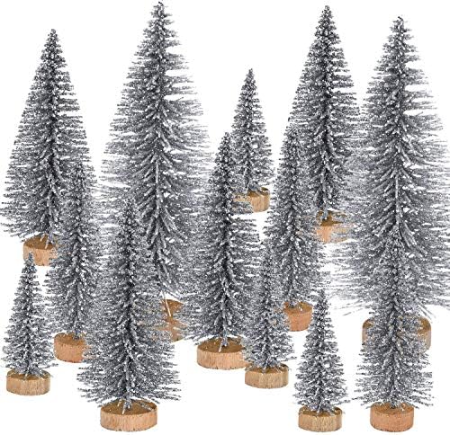 42pcs mini sisal snijeg mlost drveća minijaturna borova drveća sa drvenim bazom božićne stablo set boce