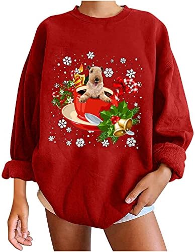 Ženska casual crewneck dugim rukavima Božićne pseće košulje od tiskane majice plus veličina lagana pulover bluza vrhova