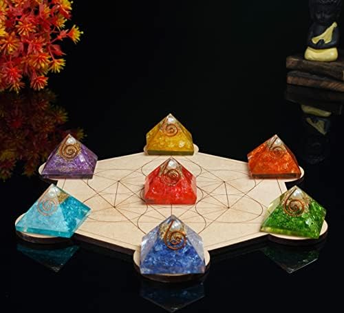 Cartbug ručno rađene orgone piramide od 7 - Sedam čakra i pealne kristalne piramide - Čakra ravnoteže i dekor stola sa stilskim orgonskim privjeskom sa bakrenim zavojnim poklonom, 20-25mm