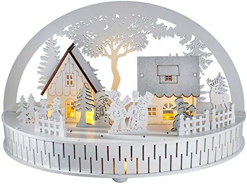 Werchristmas muzička Božićna drvena kuća scena dekoracija sa 8 toplim bijelim LED svjetlima, 20 cm