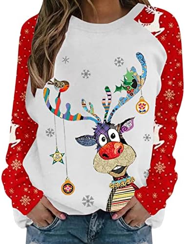 Ružan Božićni džemper za žene Funny sob T Shirt bluza Snowflake Dugi rukav Crewneck duksevi