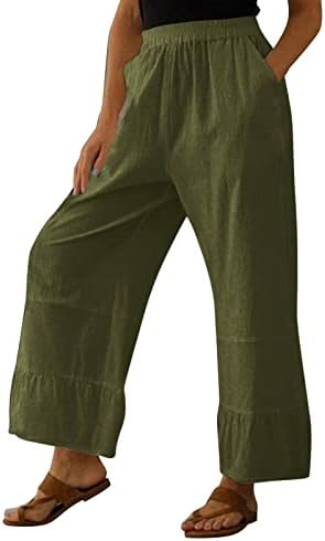 Ležerne ljetne pamučne lanene pantalone za žene labave pantalone sa ravnim nogavicama visokog struka duge pantalone