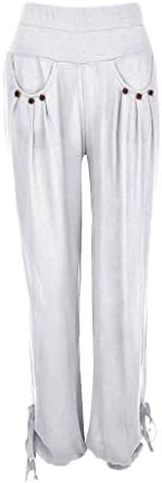 DSODAN ženske ležerne hlače Čvrsto izravne noge za crtanje letnji labavi pantaloni udoban elastični struk pant s džepovima