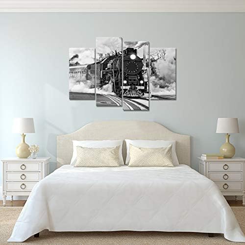 KLVOS 4 komada voz canvas Wall Art crno bijeli dim parni Lokomotivni vozovi slike platno Print