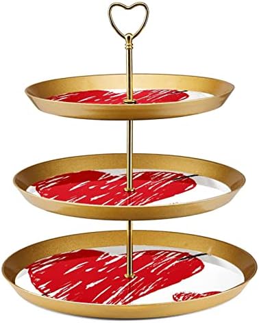 Tort stalak 3 rake za prtljažnike stajalište za višekratnu pecivo za ventilaciju za rođendan Čajne zabave, Crveno srce Doodle Valentine