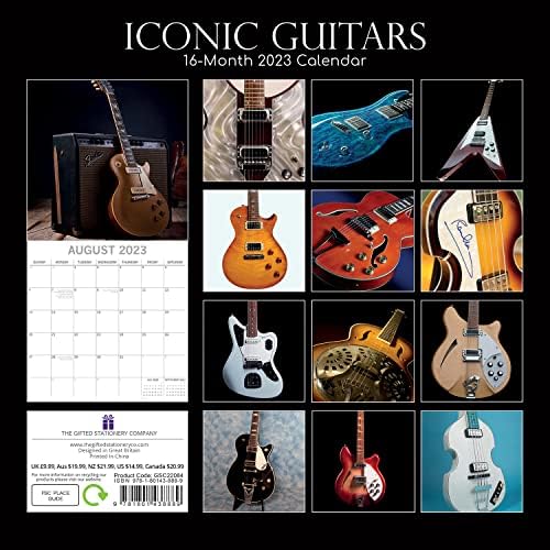 2023 Kvadratni zidni kalendar - Ikonične gitare, 12 x 12 inčni mjesečni prikaz, 16-mjesec, tema života