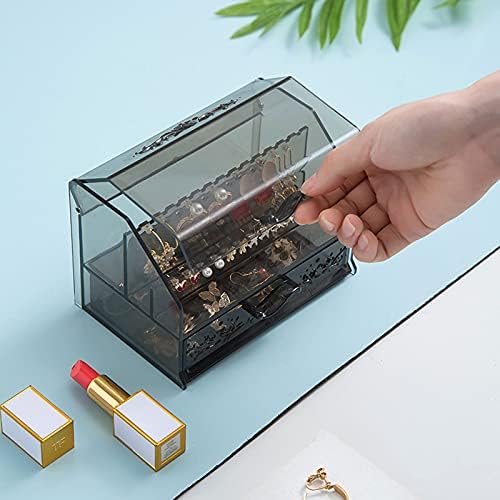 Prozirna kutija za odlaganje nakita, duplo sloj naušnica i nosač za prstenje sa ladicama, sitnice
